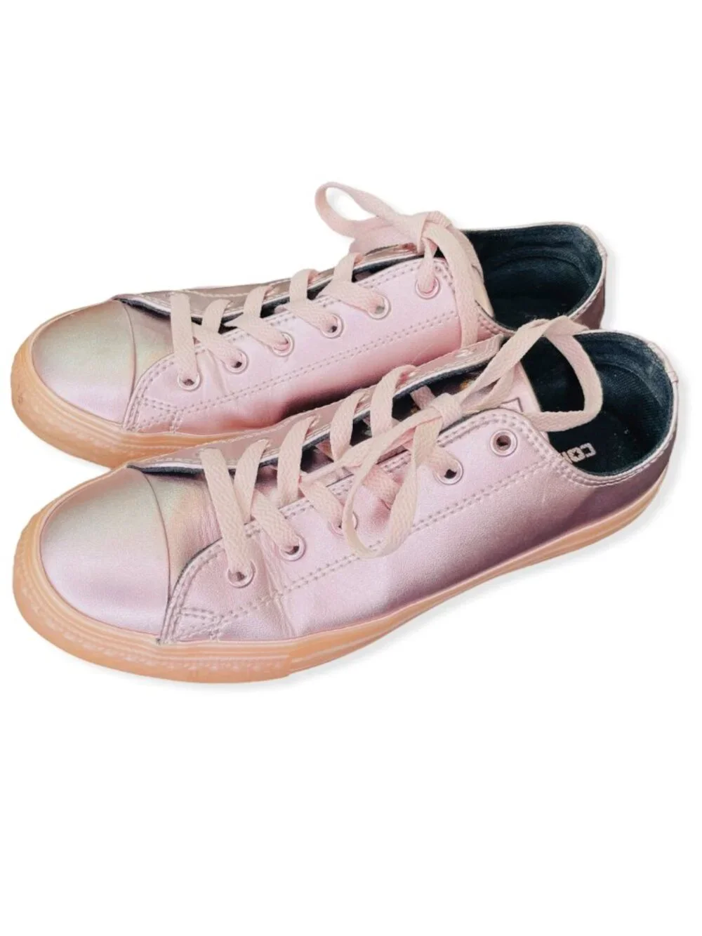 Converse All Star Girls Pink Metallic Low Top Lace Up Sneakers Shoes 5